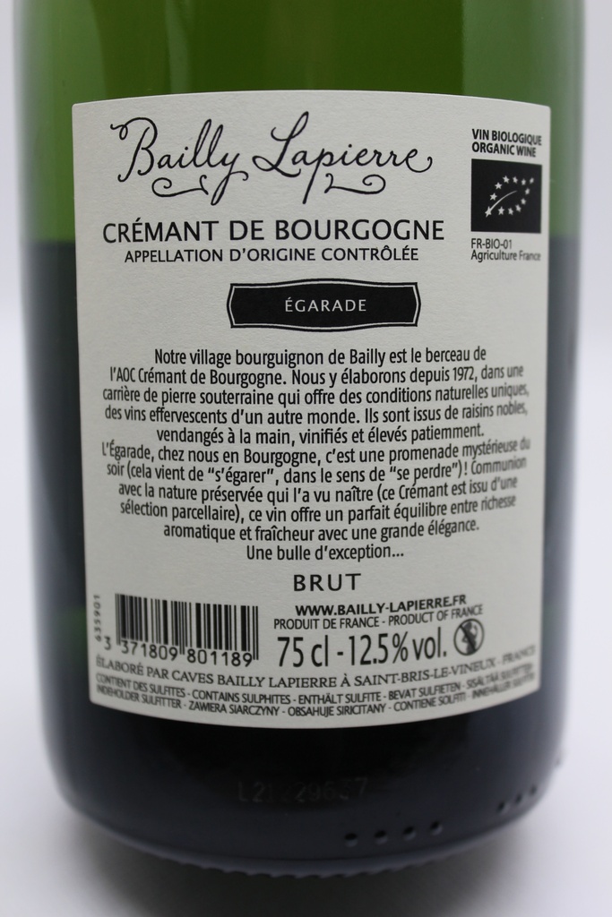 Bailly-Lapierre - AOC Crémant de Bourgogne - Egarade 2018